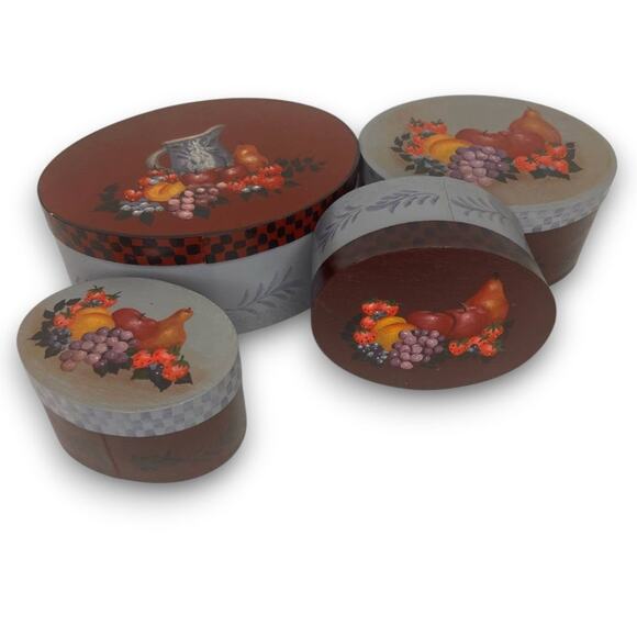 Set of 4 Handpainted Wood Bentwood Oval Nesting Pantry Boxes Pennsylvania - Picture 15 of 15